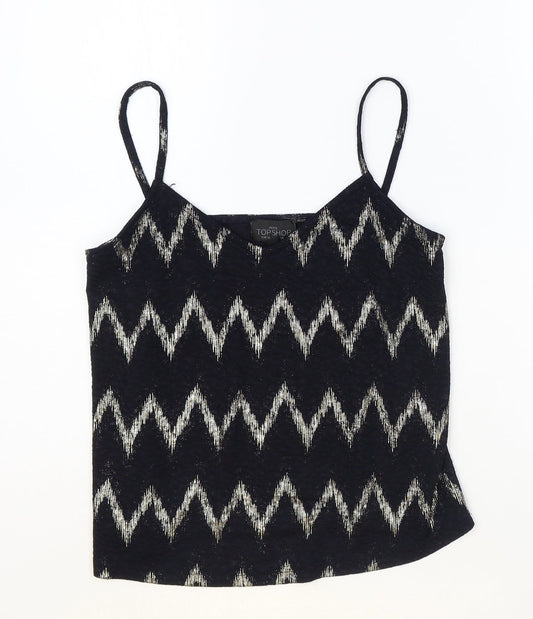 Topshop Womens Black Geometric Polyester Basic Tank Size 6 V-Neck