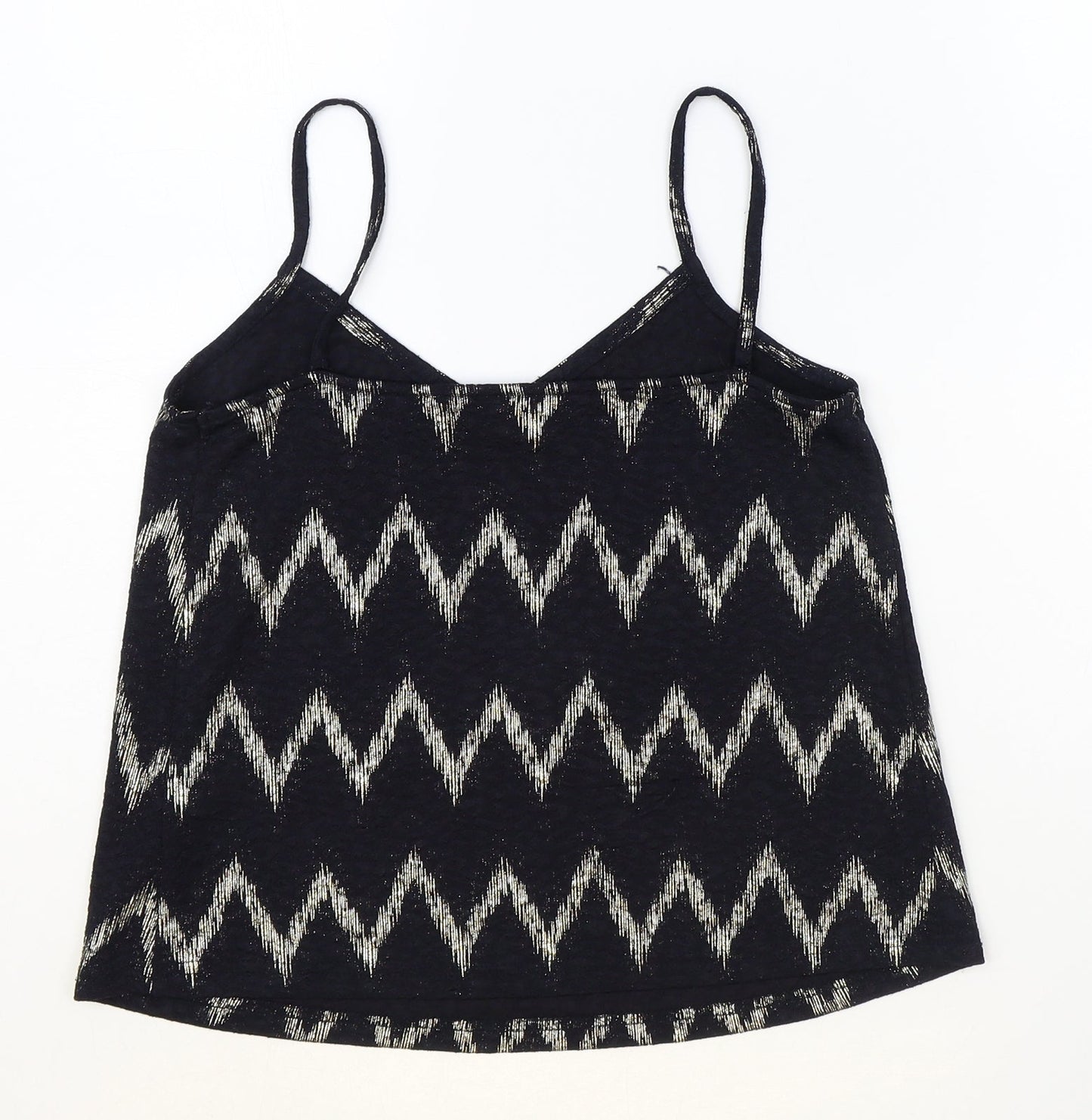 Topshop Womens Black Geometric Polyester Basic Tank Size 6 V-Neck