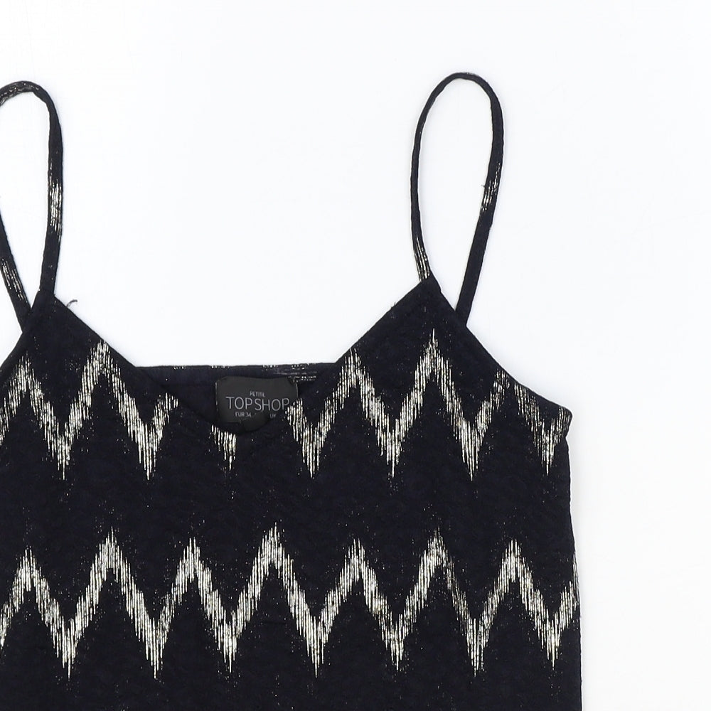 Topshop Womens Black Geometric Polyester Basic Tank Size 6 V-Neck
