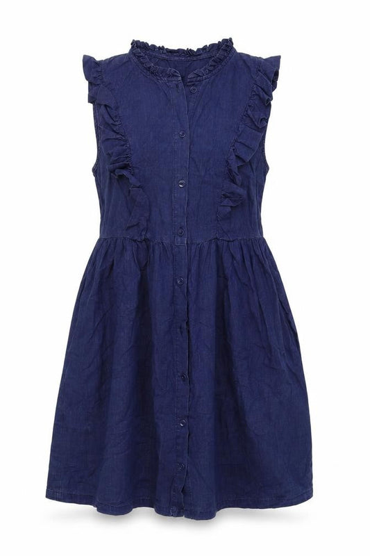 Monsoon Womens Blue Herringbone 100% Cotton Fit & Flare Size 8 V-Neck Button