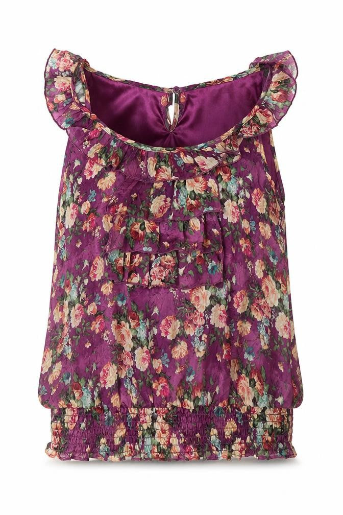 Purple Womens Purple Floral Polyester Basic Tank Size S Scoop Neck