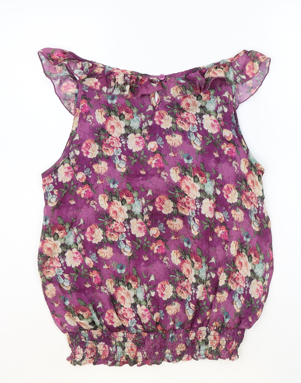 Purple Womens Purple Floral Polyester Basic Tank Size S Scoop Neck