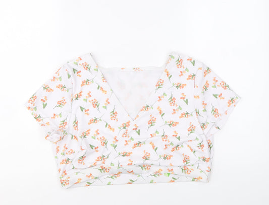 Peek & Beau Womens White Floral Polyester Cropped Blouse Size 18 V-Neck