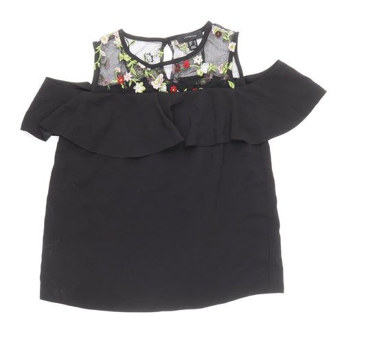 Atmosphere Womens Black Floral Polyester Basic Blouse Size 10 Scoop Neck