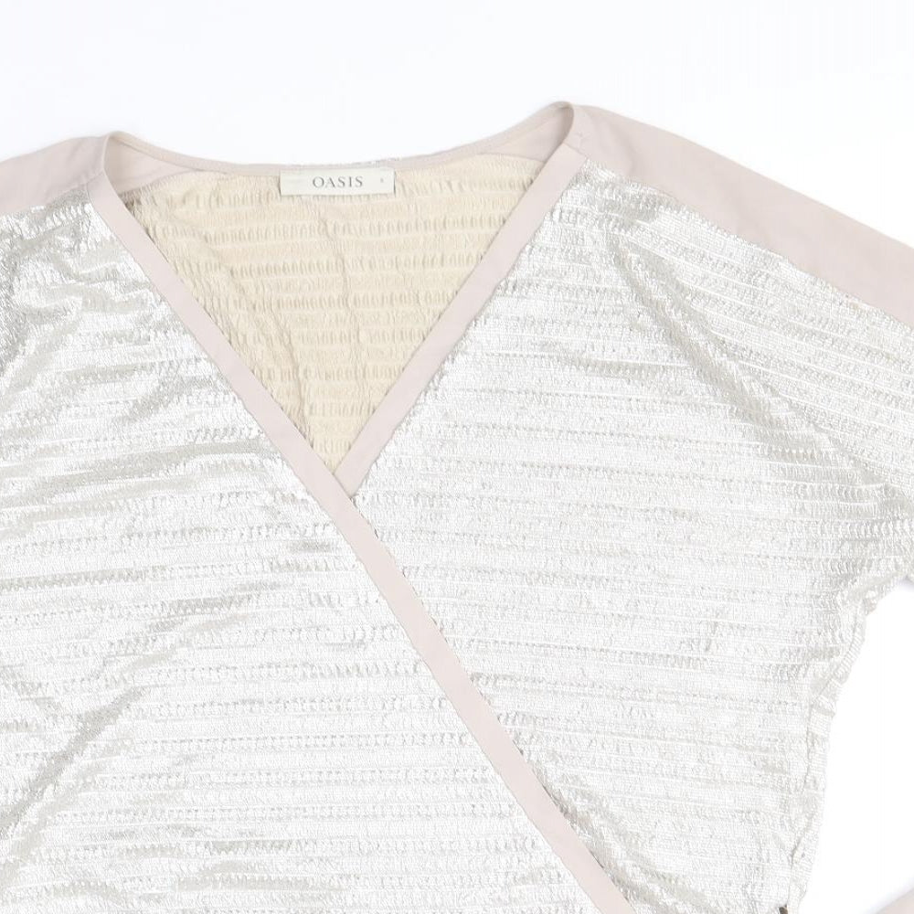 Oasis Womens Gold Polyester Basic Blouse Size S V-Neck