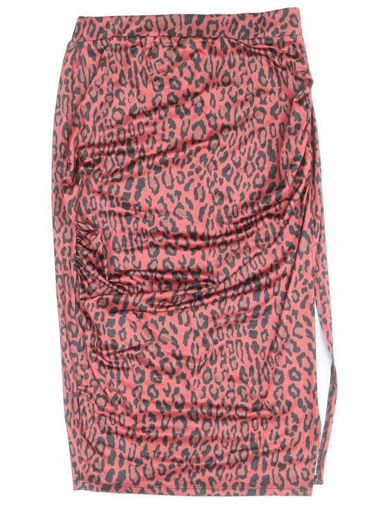 Nakd Womens Red Animal Print Polyester Straight & Pencil Skirt Size M - Leopard Pattern