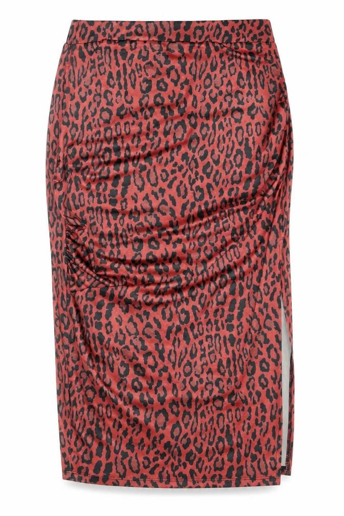 Nakd Womens Red Animal Print Polyester Straight & Pencil Skirt Size M - Leopard Pattern