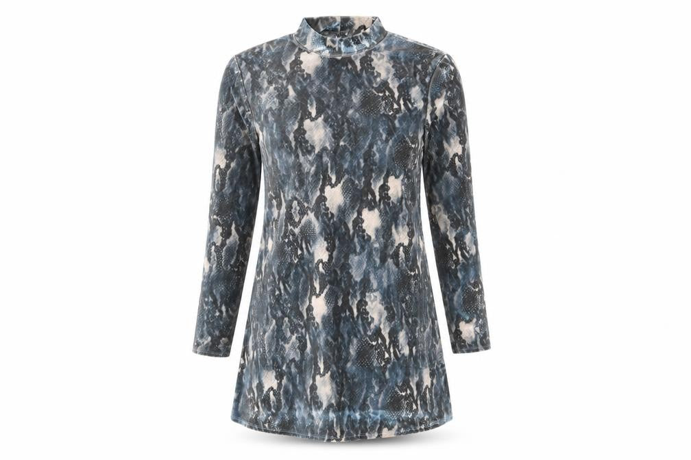 George Womens Blue Animal Print Polyester Shift Size 8 Mock Neck Pullover - Snakeskin Pattern