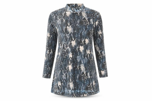 George Womens Blue Animal Print Polyester Shift Size 8 Mock Neck Pullover - Snakeskin Pattern