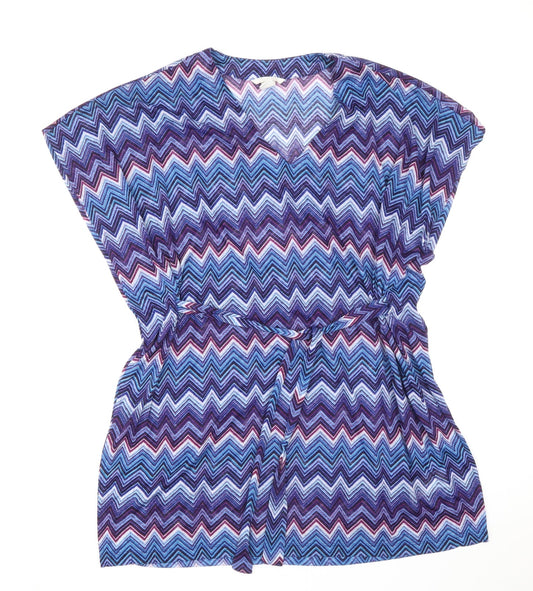 H&M Womens Blue Geometric Polyester Kaftan Size XS V-Neck Pullover