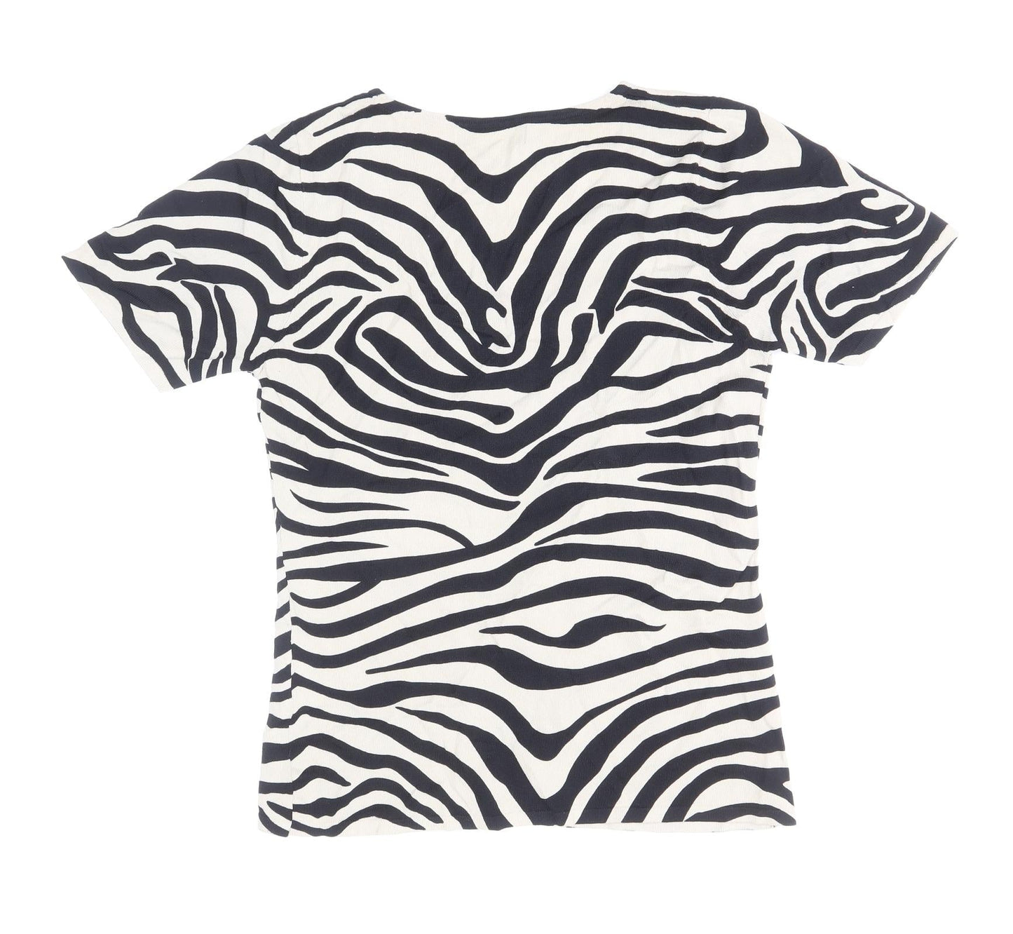 Sky Designs Womens Black Animal Print Viscose Basic T-Shirt Size 8 V-Neck - Zebra Print