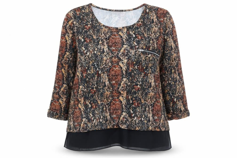 Klass Womens Brown Scoop Neck Animal Print Polyester Pullover Jumper Size 2XL