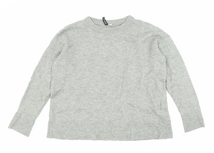 Divided Womens Grey Boat Neck Acrylic Pullover Jumper Size M