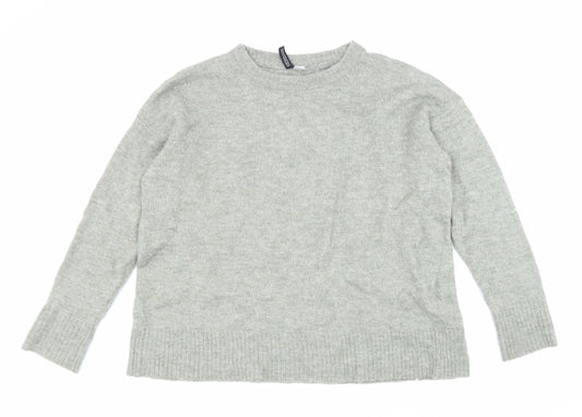 Divided Womens Grey Boat Neck Acrylic Pullover Jumper Size M