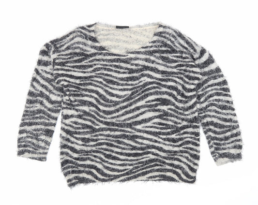 Wallis Womens Beige Scoop Neck Animal Print Nylon Pullover Jumper Size M - Tiger Print
