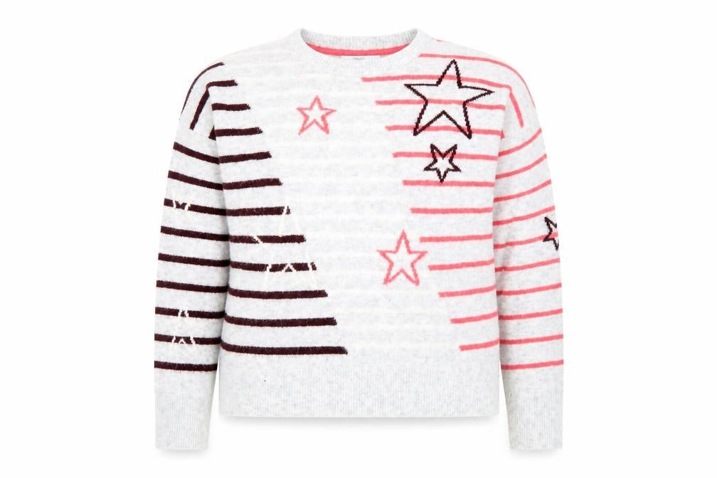 NEXT Womens Grey Scoop Neck Geometric Acrylic Pullover Jumper Size M - Stars