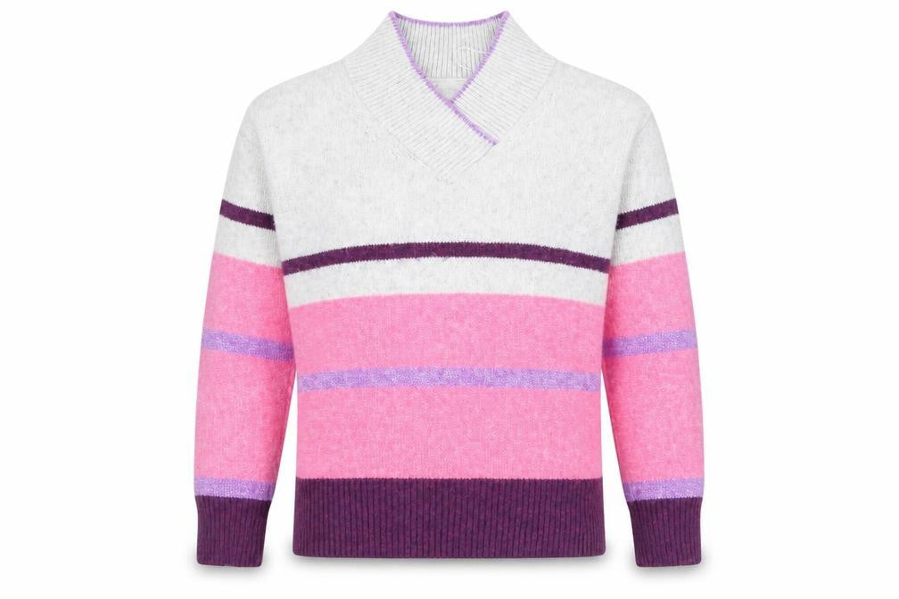NEXT Womens Grey V-Neck Striped Polyester Pullover Jumper Size S