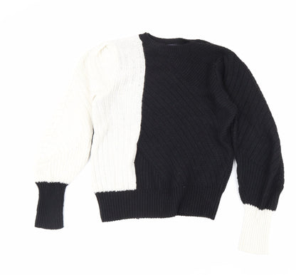Marks & Spencer Womens Black Boat Neck Polyester Pullover Jumper Size 10 - Colourblock