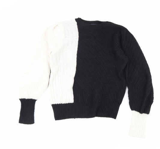 Marks and Spencer Womens Black Boat Neck Polyester Pullover Jumper Size 10 - Colourblock