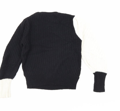 Marks & Spencer Womens Black Boat Neck Polyester Pullover Jumper Size 10 - Colourblock