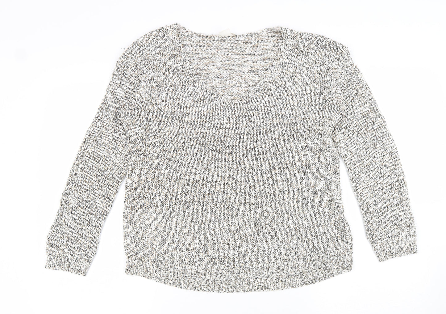 H&M Womens Beige V-Neck Cotton Pullover Jumper Size S