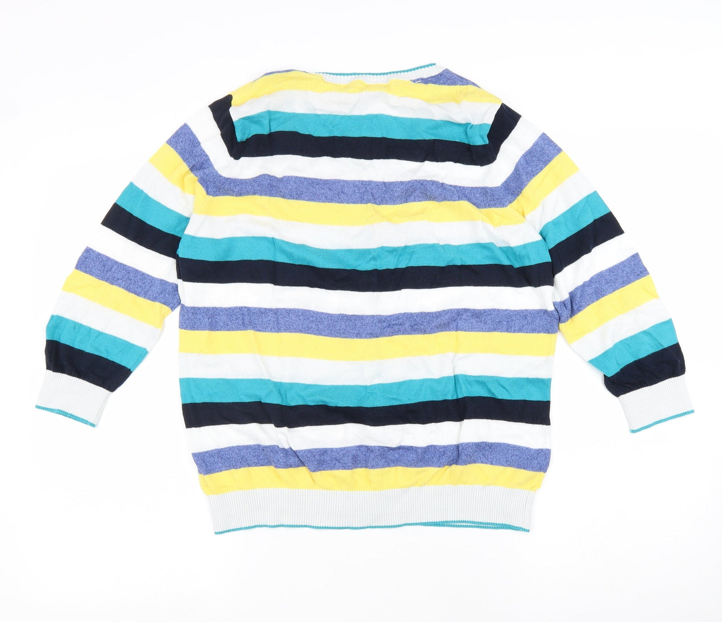 Per Una Womens Multicoloured Scoop Neck Striped 100% Cotton Cardigan Jumper Size 16
