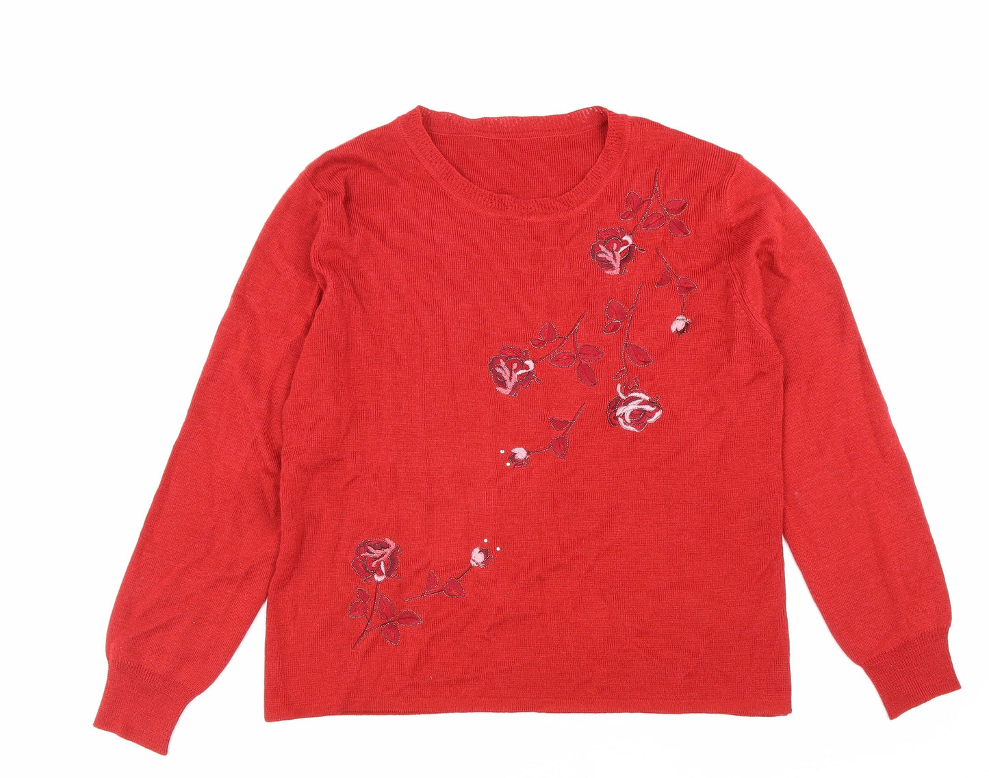 Preworn Womens Red Round Neck Acrylic Pullover Jumper Size M