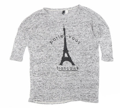 H&M Womens Grey Round Neck Viscose Pullover Jumper Size XS - Paris