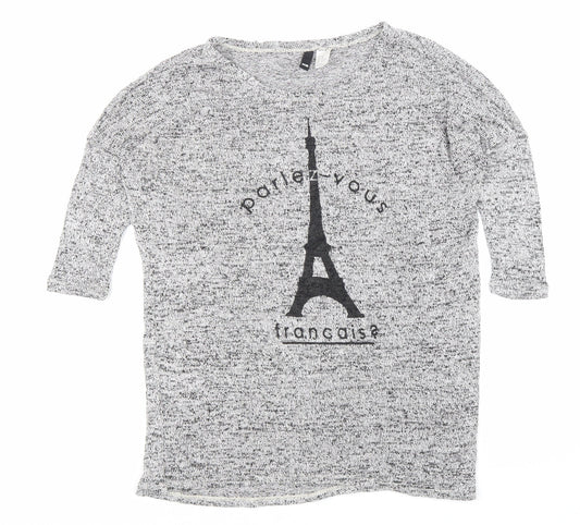 H&M Womens Grey Round Neck Viscose Pullover Jumper Size XS - Paris