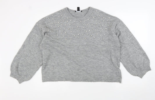 New Look Womens Grey Round Neck Acrylic Pullover Jumper Size L