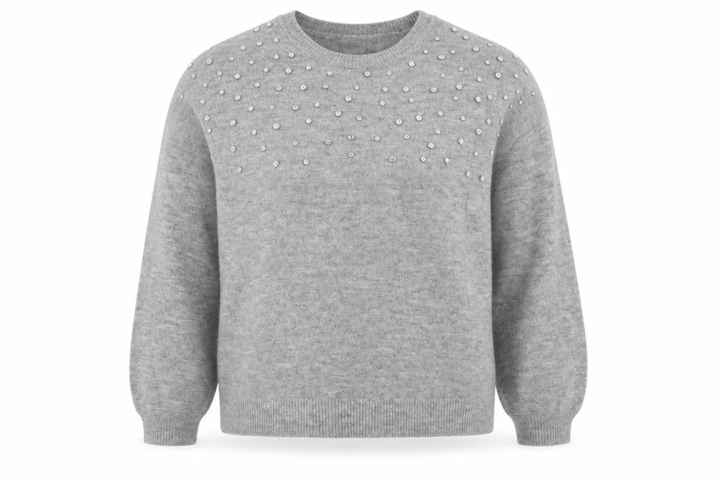 New Look Womens Grey Round Neck Acrylic Pullover Jumper Size L