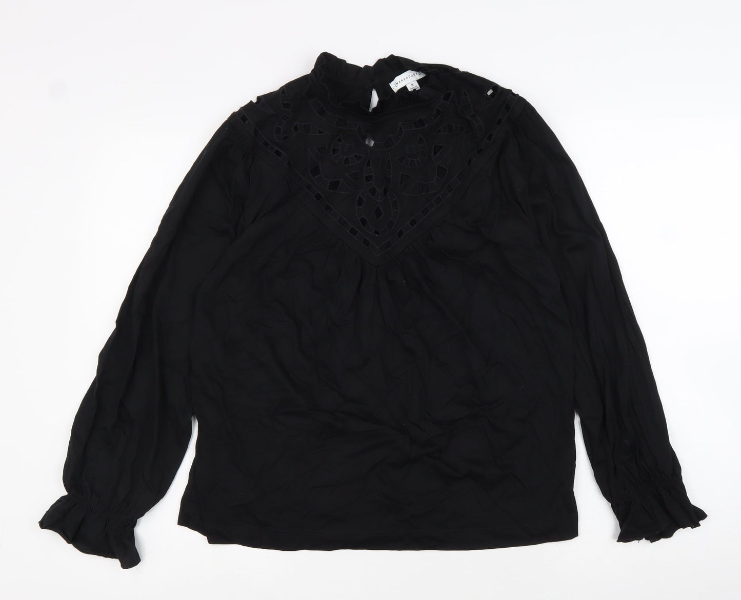 Warehouse Womens Black 100% Cotton Basic Blouse Size 8 Round Neck