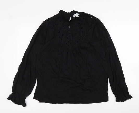 Warehouse Womens Black 100% Cotton Basic Blouse Size 8 Round Neck