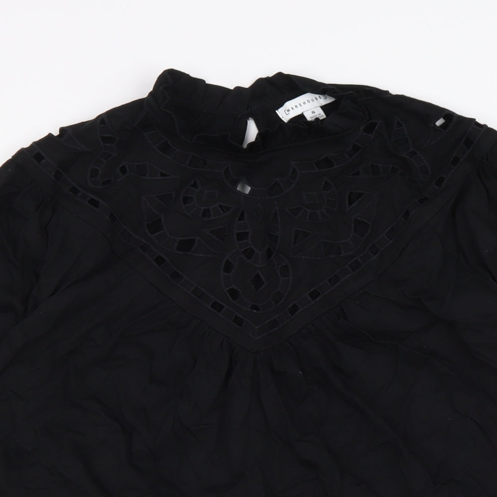Warehouse Womens Black 100% Cotton Basic Blouse Size 8 Round Neck