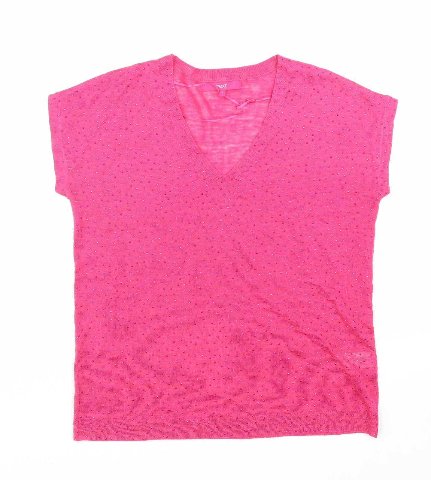 NEXT Womens Pink Acrylic Basic T-Shirt Size 8 V-Neck