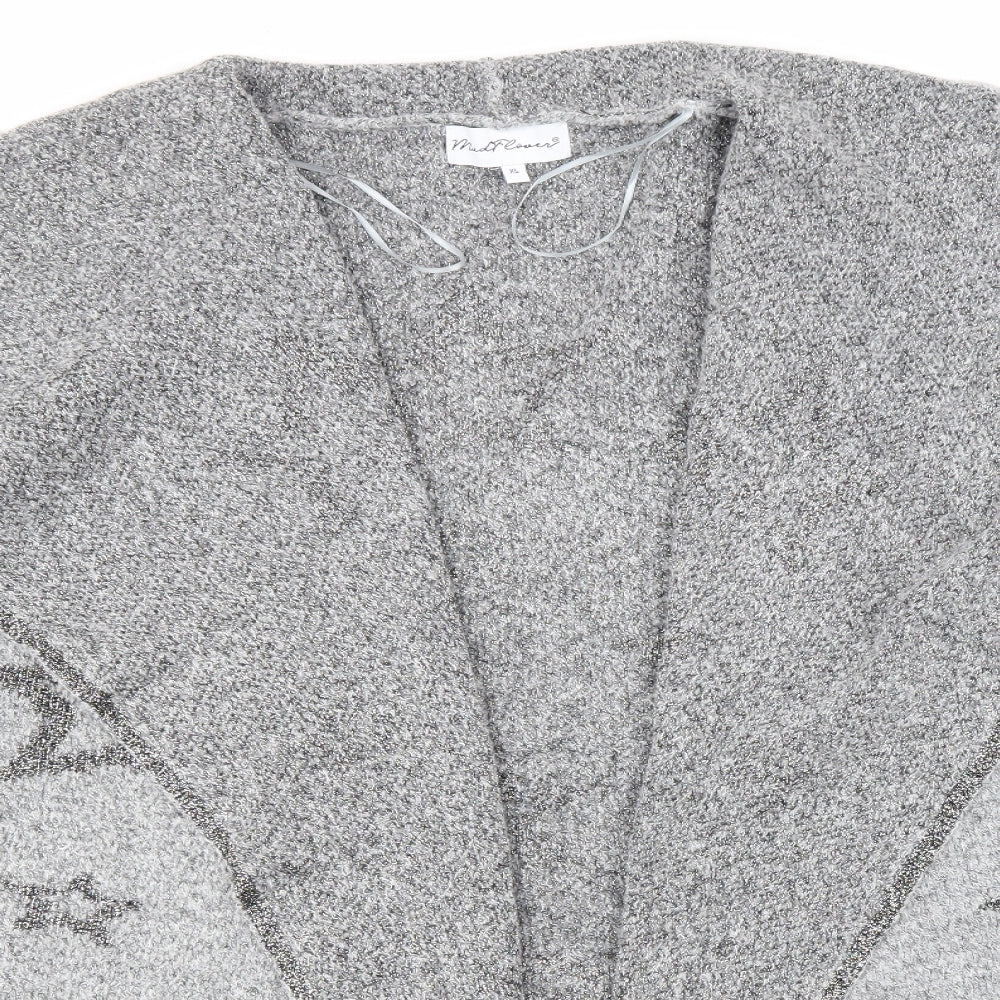 Mud Flower Womens Grey V-Neck Polyester Cardigan Jumper Size XL - Star print Coatigan
