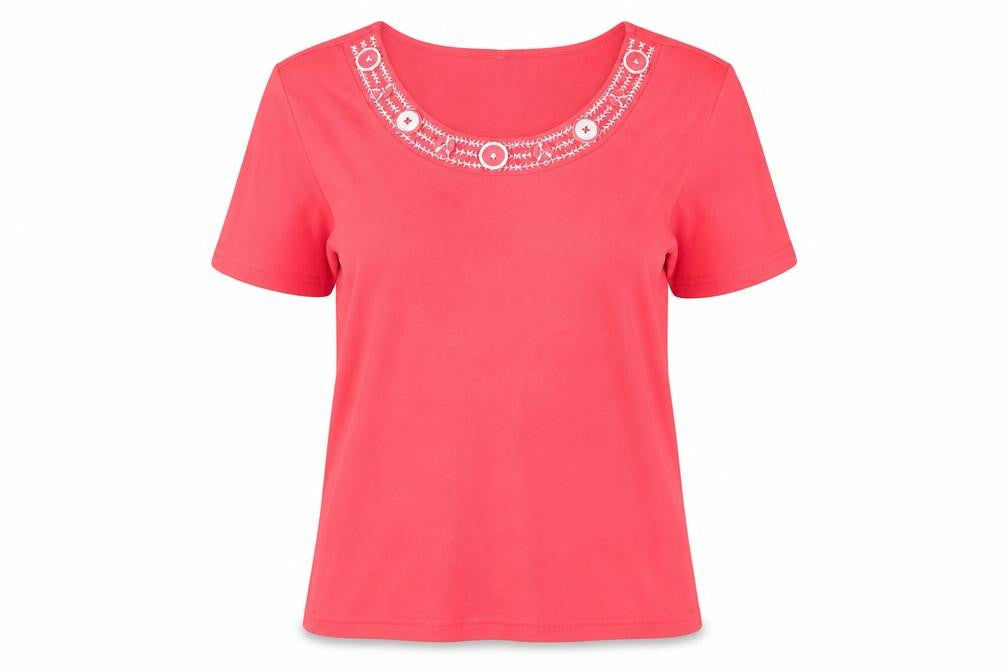 Bonmarché Womens Red Polyester Basic T-Shirt Size L Round Neck