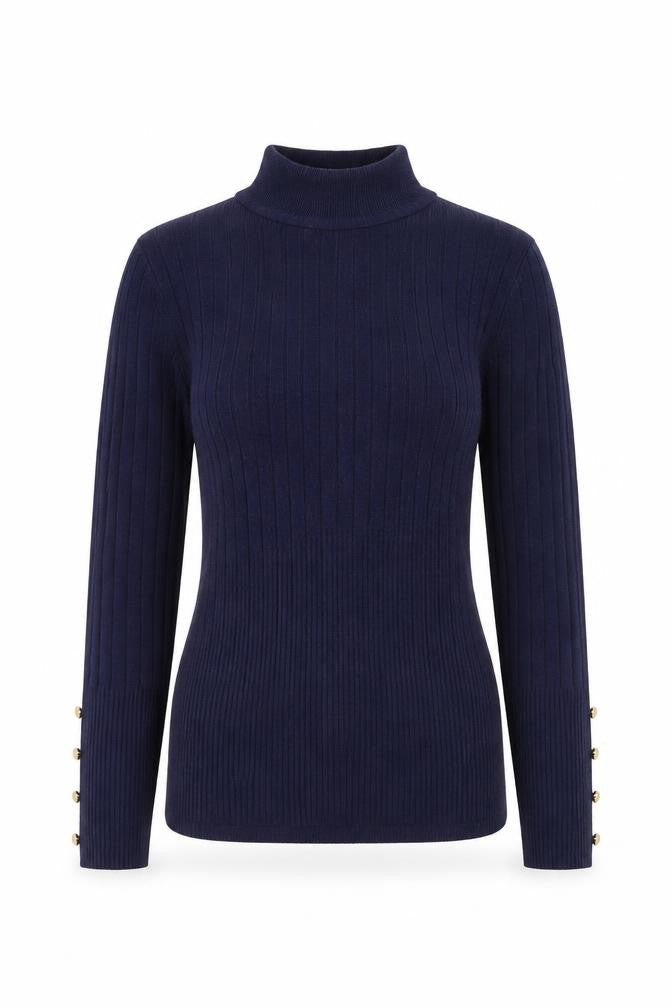 Marks & Spencer Womens Blue High Neck Viscose Pullover Jumper Size 6 - Ribbed