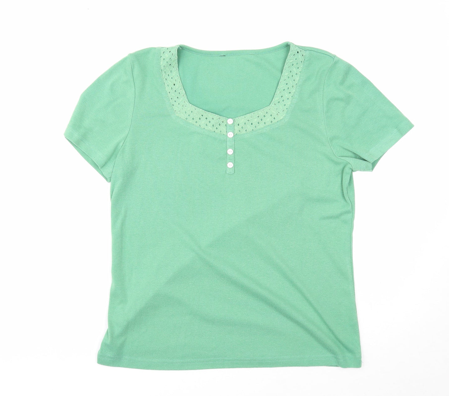 Preworn Womens Green Polyester Basic T-Shirt Size M Square Neck