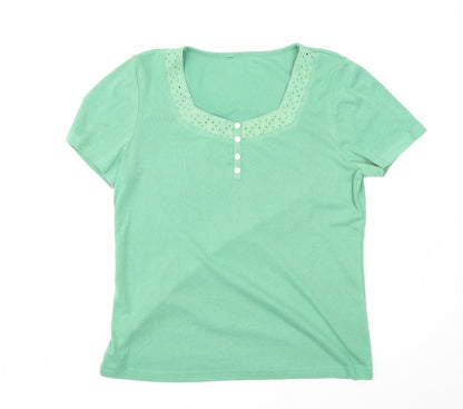 Preworn Womens Green Polyester Basic T-Shirt Size M Square Neck