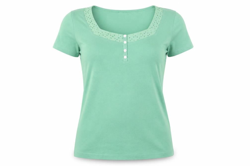Preworn Womens Green Polyester Basic T-Shirt Size M Square Neck