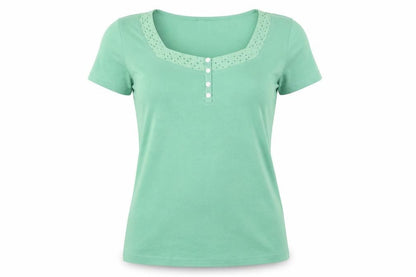 Preworn Womens Green Polyester Basic T-Shirt Size M Square Neck