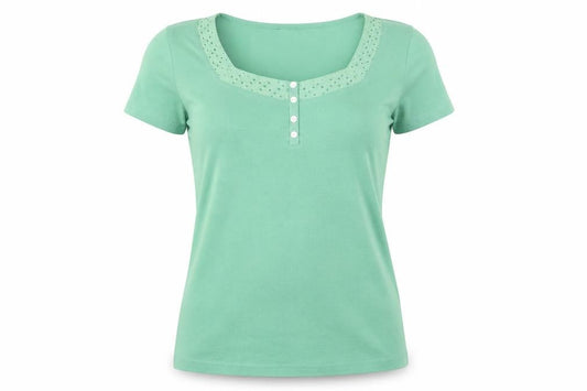 Preworn Womens Green Polyester Basic T-Shirt Size M Square Neck