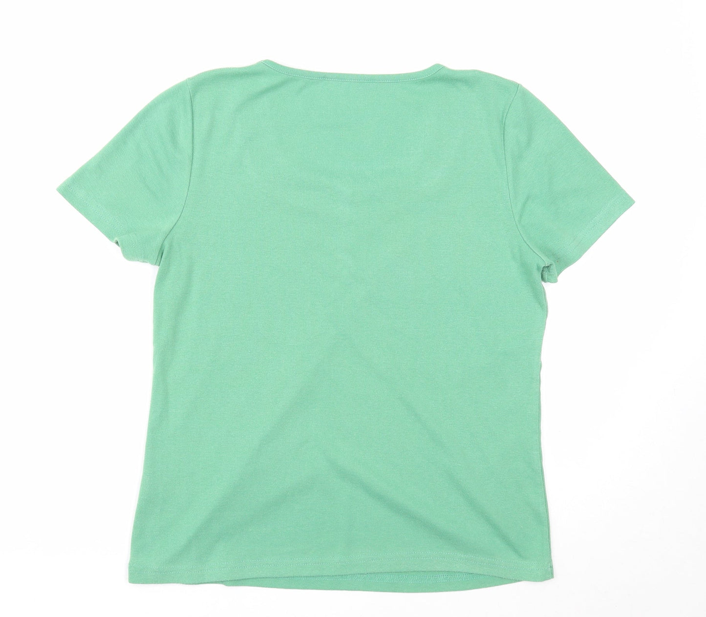 Preworn Womens Green Polyester Basic T-Shirt Size M Square Neck