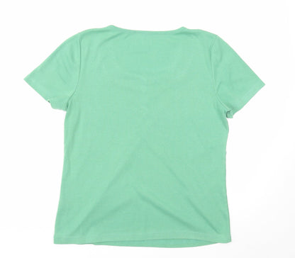 Preworn Womens Green Polyester Basic T-Shirt Size M Square Neck