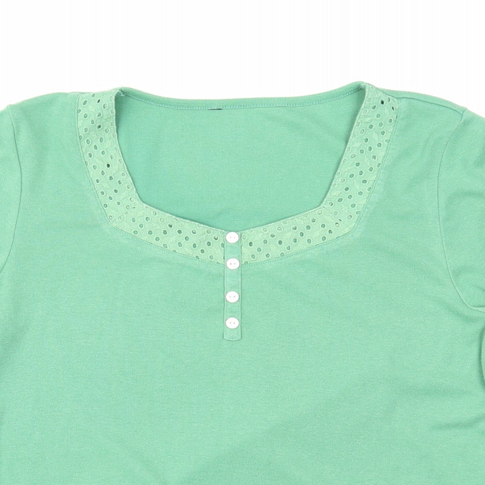 Preworn Womens Green Polyester Basic T-Shirt Size M Square Neck
