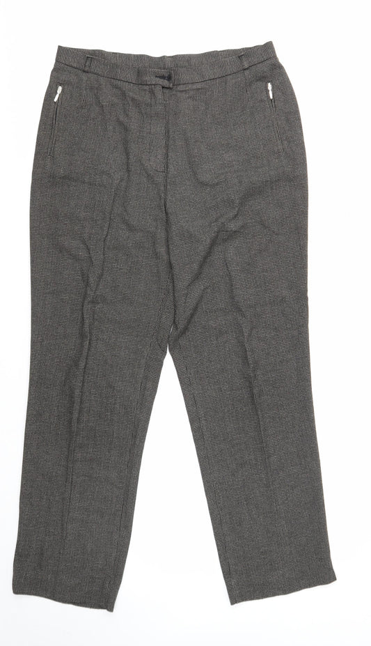 Marks and Spencer Womens Grey Geometric Polyester Trousers Size 16 Regular Zip
