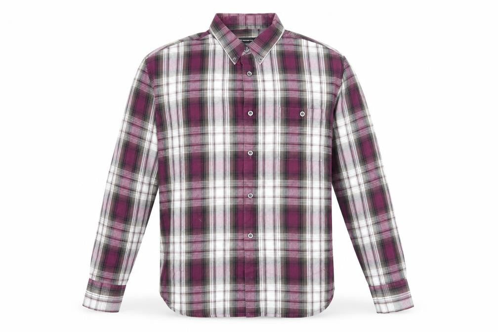 French Connection Mens Purple Plaid Cotton Button-Up Size L Collared Button