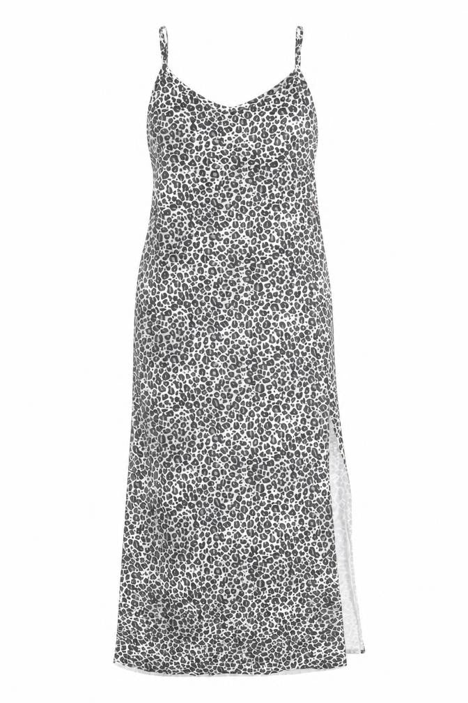 PRETTYLITTLETHING Womens Grey Geometric Viscose Maxi Size 6 V-Neck Pullover - Leopard Print