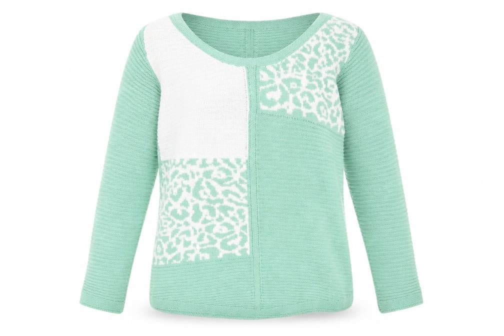 Bonmarché Womens Green Roll Neck Geometric Acrylic Pullover Jumper Size 12